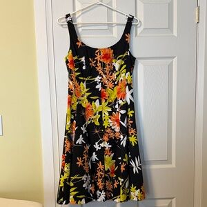 Joseph Ribkoff Black Dress with Orange and Yellow Floral Design